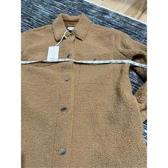 Joie NWT Sherpa Teddy Fleece Shacket Shirt Jacket Camel Brown Button size S - Picture 6 of 8
